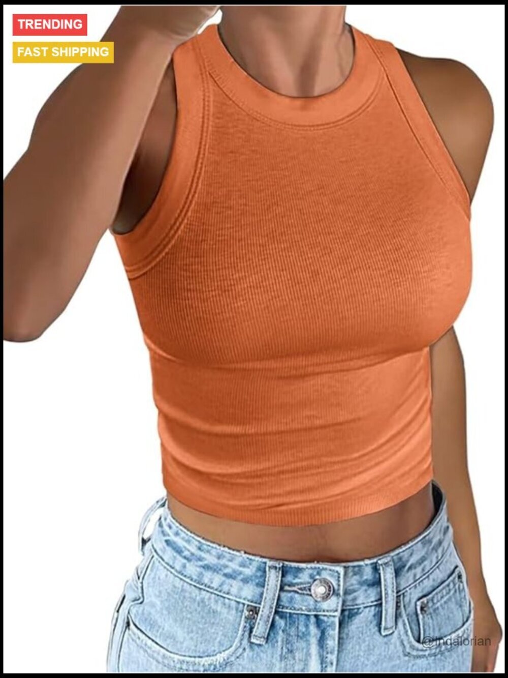 Ribbed Racerback Tank Top Crewneck Sleeveless Thick Strap Slim Fit Tunic Crop